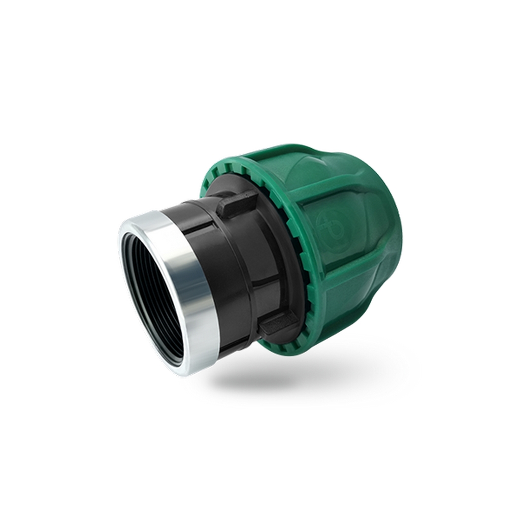Муфта переход. ПЭ с внутр. труб. резьбой 50х1 1/2'' (обж.) POELSAN GREEN