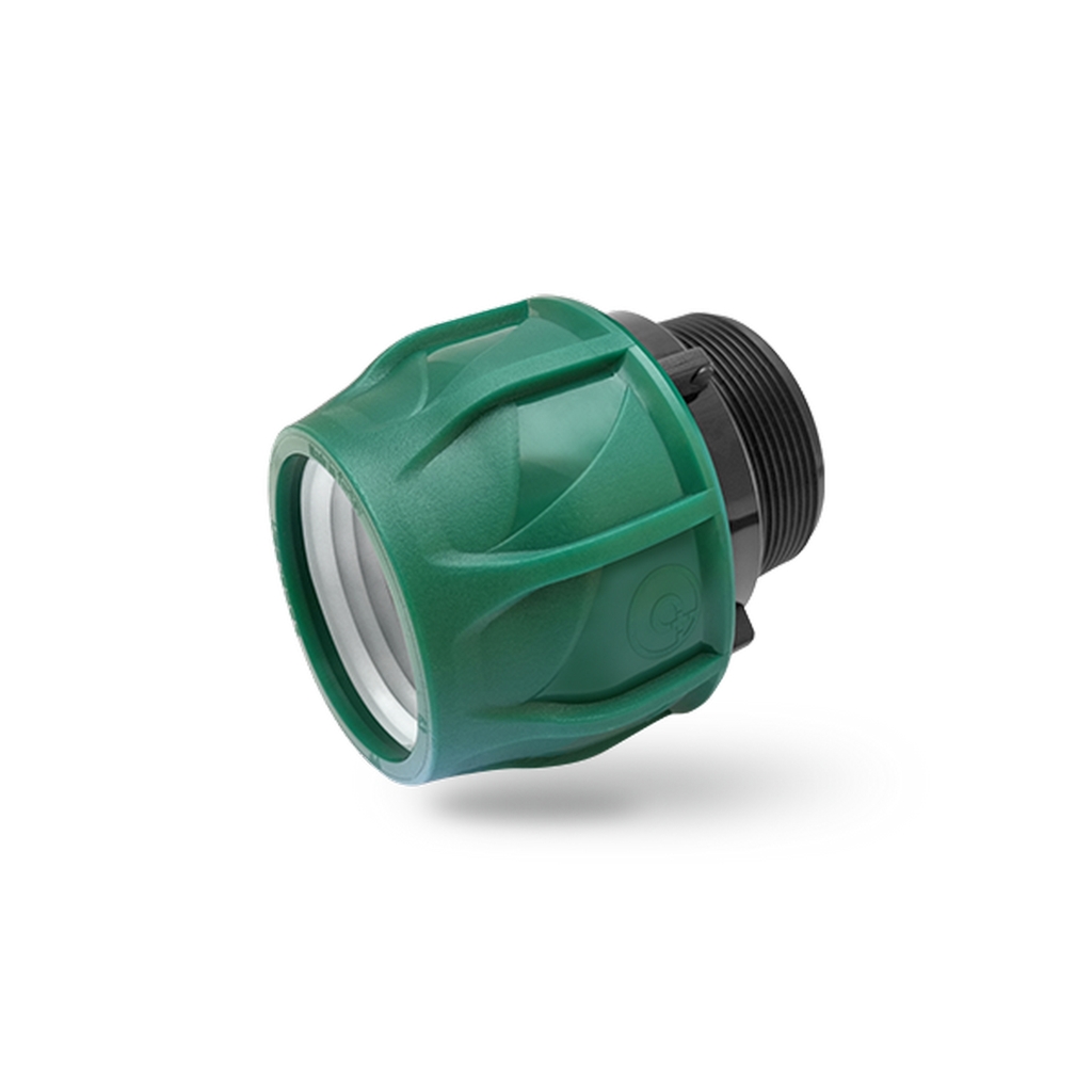 Муфта переход. ПЭ с нар. труб. резьбой 63х1 1/2'' (обж.) POELSAN GREEN