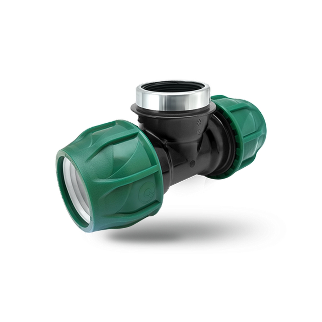 Тройник ПЭ с внутр. труб. резьбой 63х1''х63 (обж.) POELSAN GREEN
