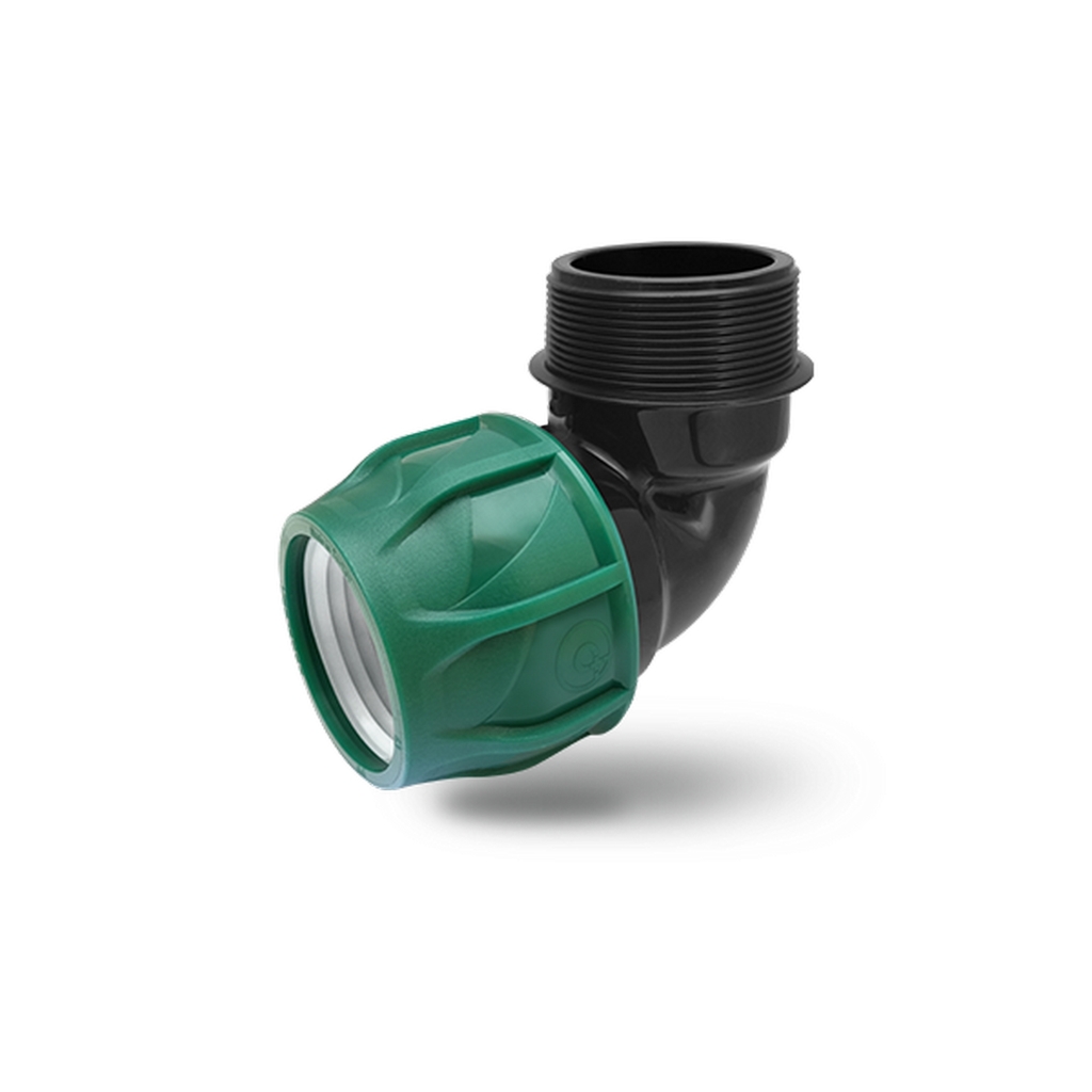 Отвод ПЭ с наруж. труб. резьбой 50х2" (обж.) POELSAN GREEN