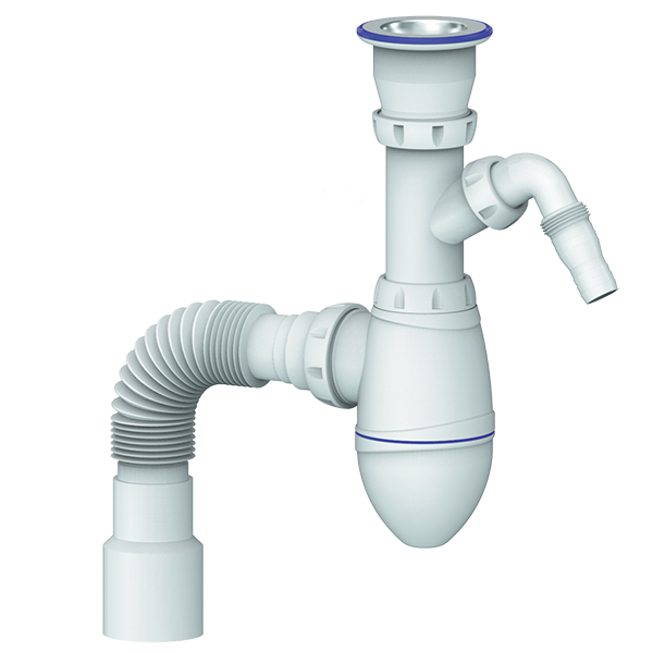 Сифон 1 1/2*40 А320V с носиком, с гофрой 40*40*50  UNICORN