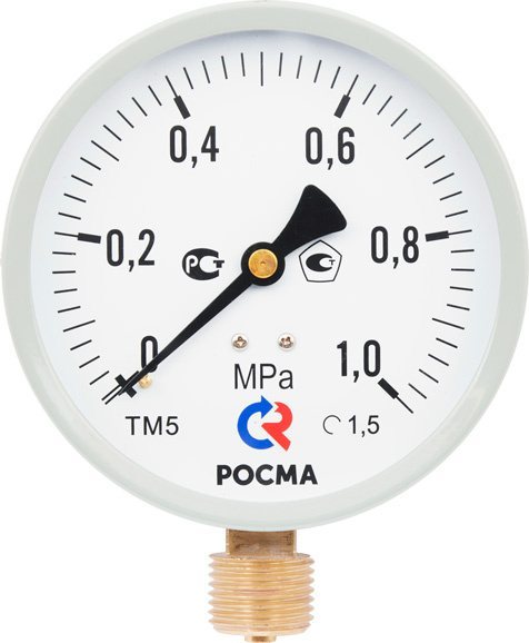 Манометр 100х1/2  6 бар ТМ-510Р 10 М2 (нижнее радиальное подкл., корпус сталь, минстекло) РОСМА