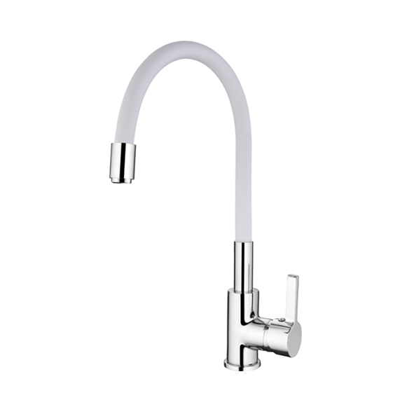 Смеситель для кухни 35к L4898-3 Ledeme силиконовый излив Белый+хром, латунь