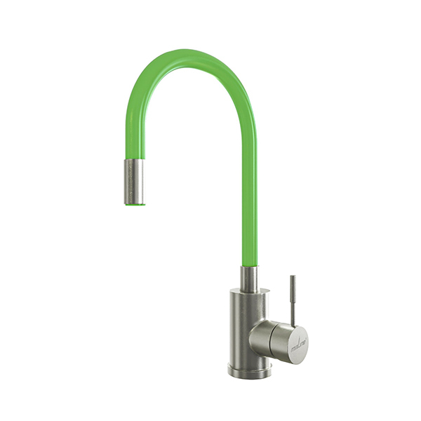 Смеситель для кухни 35k MIXLINE МЛНС-0325 (MLSS-0325) ЗЕЛЕНЫЙ гибкий силиконовый излив,п/гайку САТИН