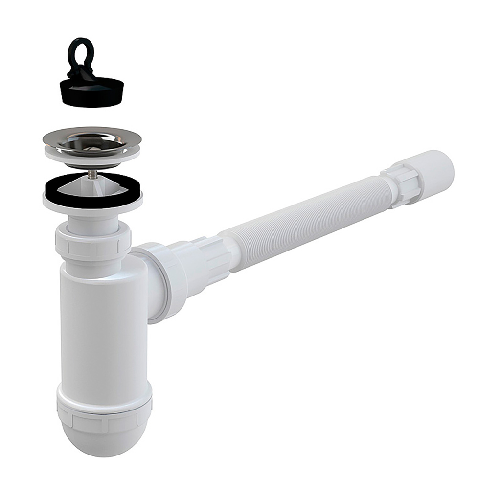 Сифон для раковины 1 1/2*40  A41+A710/AG21051 Flexi с пробкой, с гофрой 40*40 ALCADRAIN