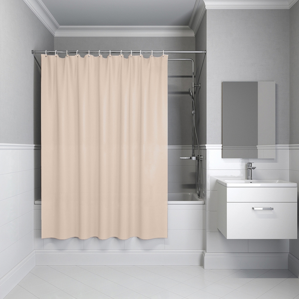 Штора для ванной полиэтилен (PE) IDDIS P01PE18i11 180*200 бежевая c кольцами