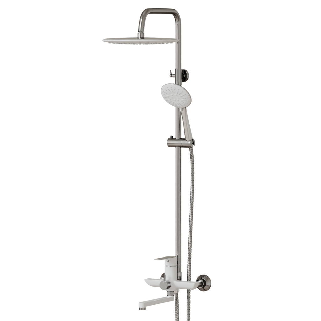 Душевая система 35к MIXLINE МЛ2415(ML2415) излив лейка 3 позиции +лейка "Тропический душ" ХРОМ/БЕЛЫЙ