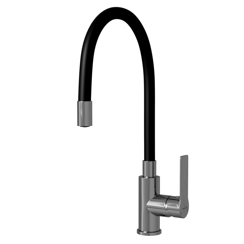 Смеситель для кухни 35к MIXLINE МЛ35-097(ML35-097) гибкий излив, б/отв, боковая, черный