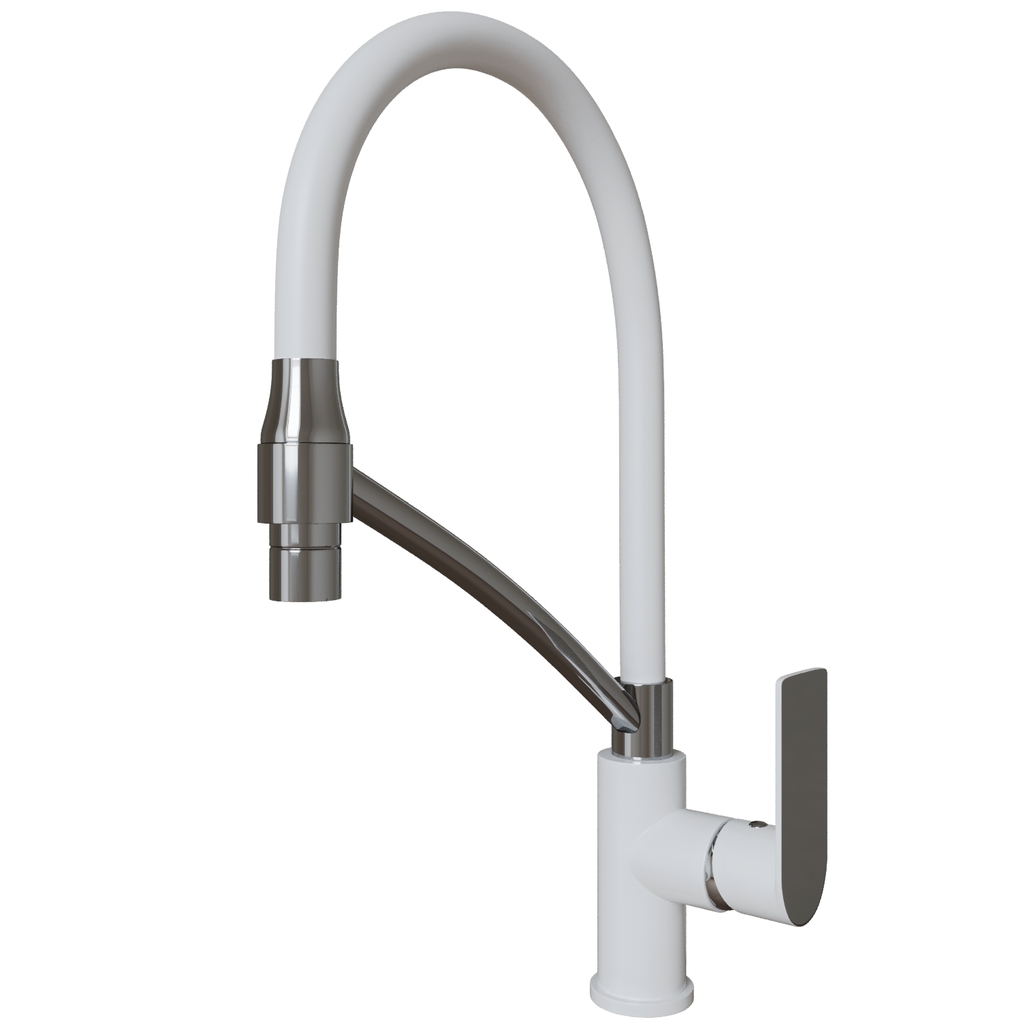 Смеситель для кухни 35k MIXLINE МЛ33-108(ML33-108) "Сити " гибкий излив с фикс. бок.ручка БЕЛЫЙ/ХРОМ