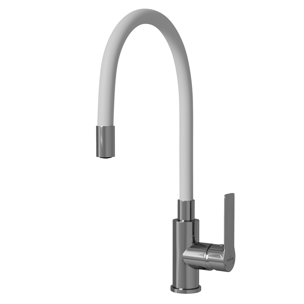 Смеситель для кухни 35к MIXLINE МЛ35-098(ML35-098) гибкий излив, б/отв, боковая, белый