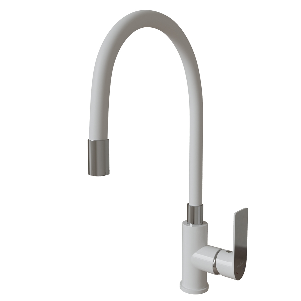 Смеситель для кухни 35к MIXLINE МЛ33-098(ML33-098) "Сити " гибкий излив,  боковая ручка БЕЛЫЙ/ХРОМ