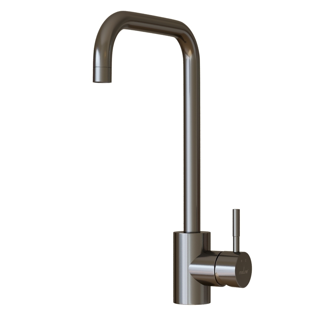 Смеситель для кухни 35k MIXLINE МЛНС-0301Г (MLSS-0301BL) трубчатый излив, п/гайку ЧЕРНЫЙ ГРАФИТ
