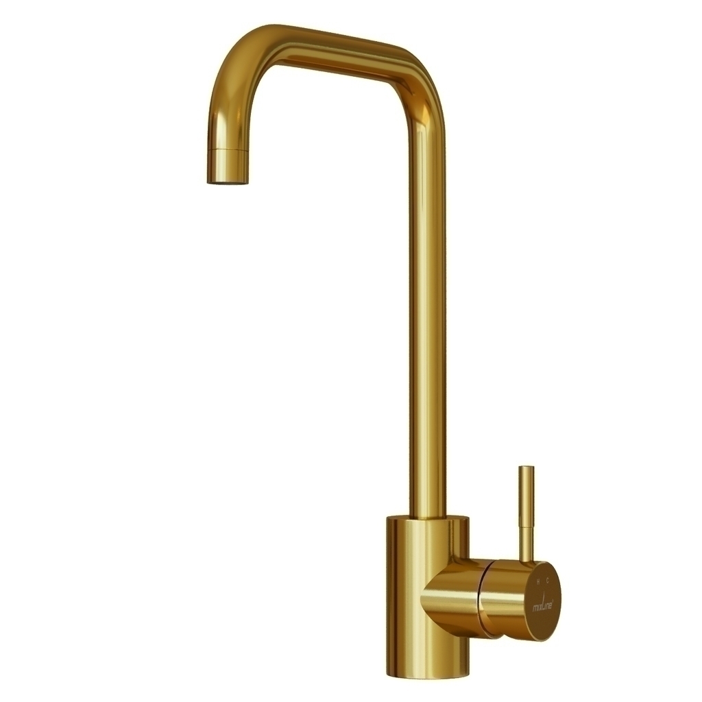Смеситель для кухни 35k MIXLINE МЛНС-0301З (MLSS-0301G) трубчатый излив, п/гайку ЗОЛОТО