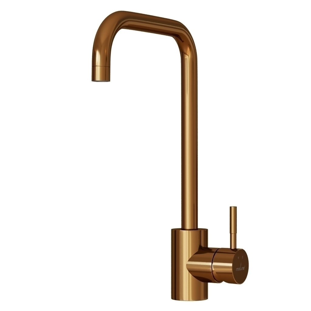 Смеситель для кухни 35k MIXLINE МЛНС-0301Б (MLSS-0301BR) трубчатый излив, п/гайку БРОНЗА