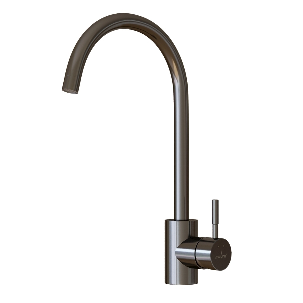 Смеситель для кухни 35k MIXLINE МЛНС-0303Г (MLSS-0303BL) трубчатый излив, п/гайку ЧЕРНЫЙ ГРАФИТ