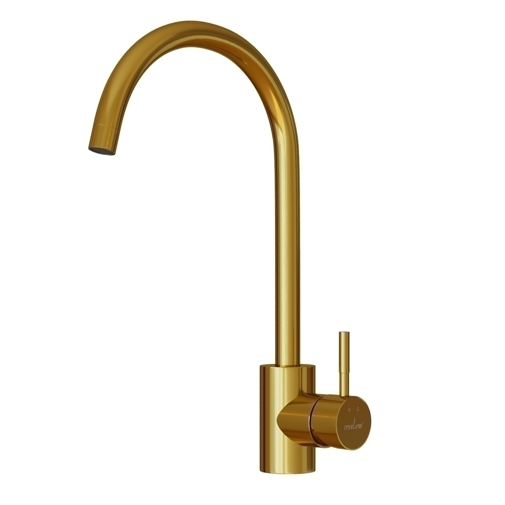 Смеситель для кухни 35k MIXLINE МЛНС-0303З (MLSS-0303G) трубчатый излив, п/гайку ЗОЛОТО