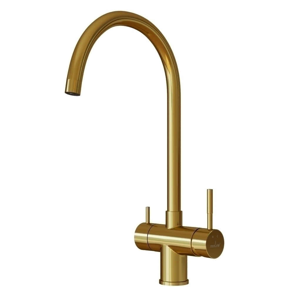 Смеситель для кухни 35k MIXLINE МЛНС-0326З (MLSS-0326G) труб. излив, подкл.к фильтру, п/гайку ЗОЛОТО
