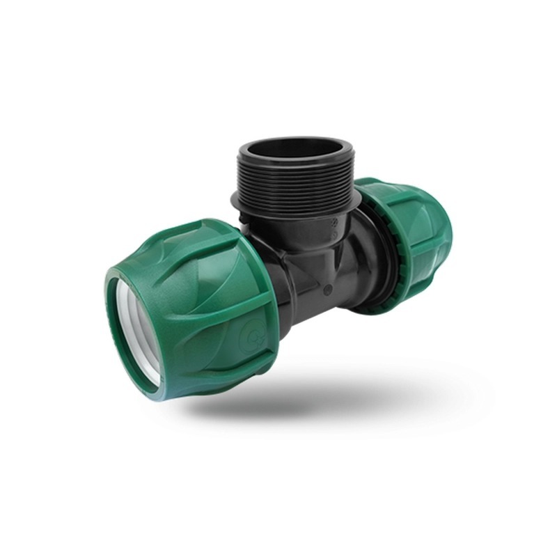 Тройник ПЭ с наруж. труб. резьбой 32х1/2''х32 (обж.) POELSAN GREEN