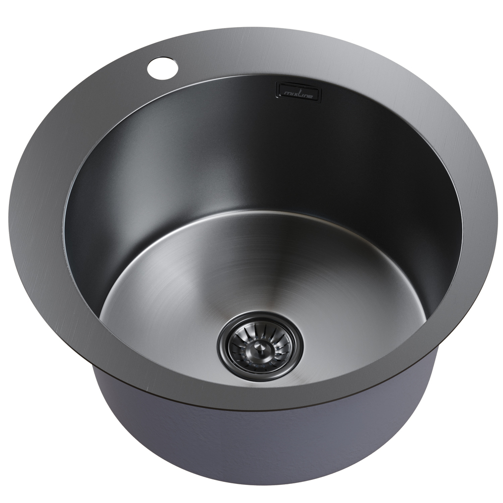 Мойка настол.монтаж D50 (3,0) вып 3 1/2 круглая  MIXLINE ПРО 20см с сифоном (черный графит)