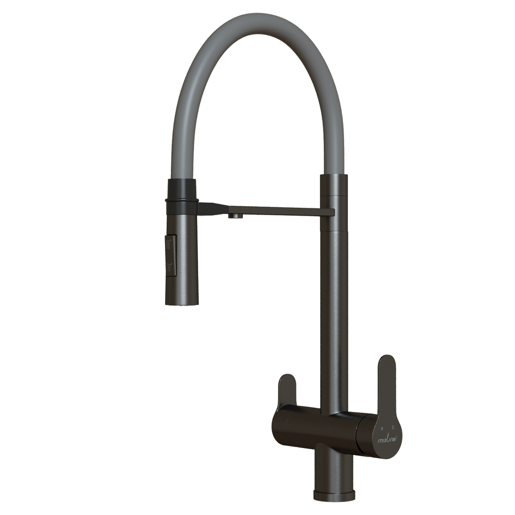 Смеситель для кухни 35k MIXLINE МЛНС-0401Г(MLSS-0401BL)сер.гиб.изл магнит,под.кфильтру,ЧЕРНЫЙ ГРАФИТ