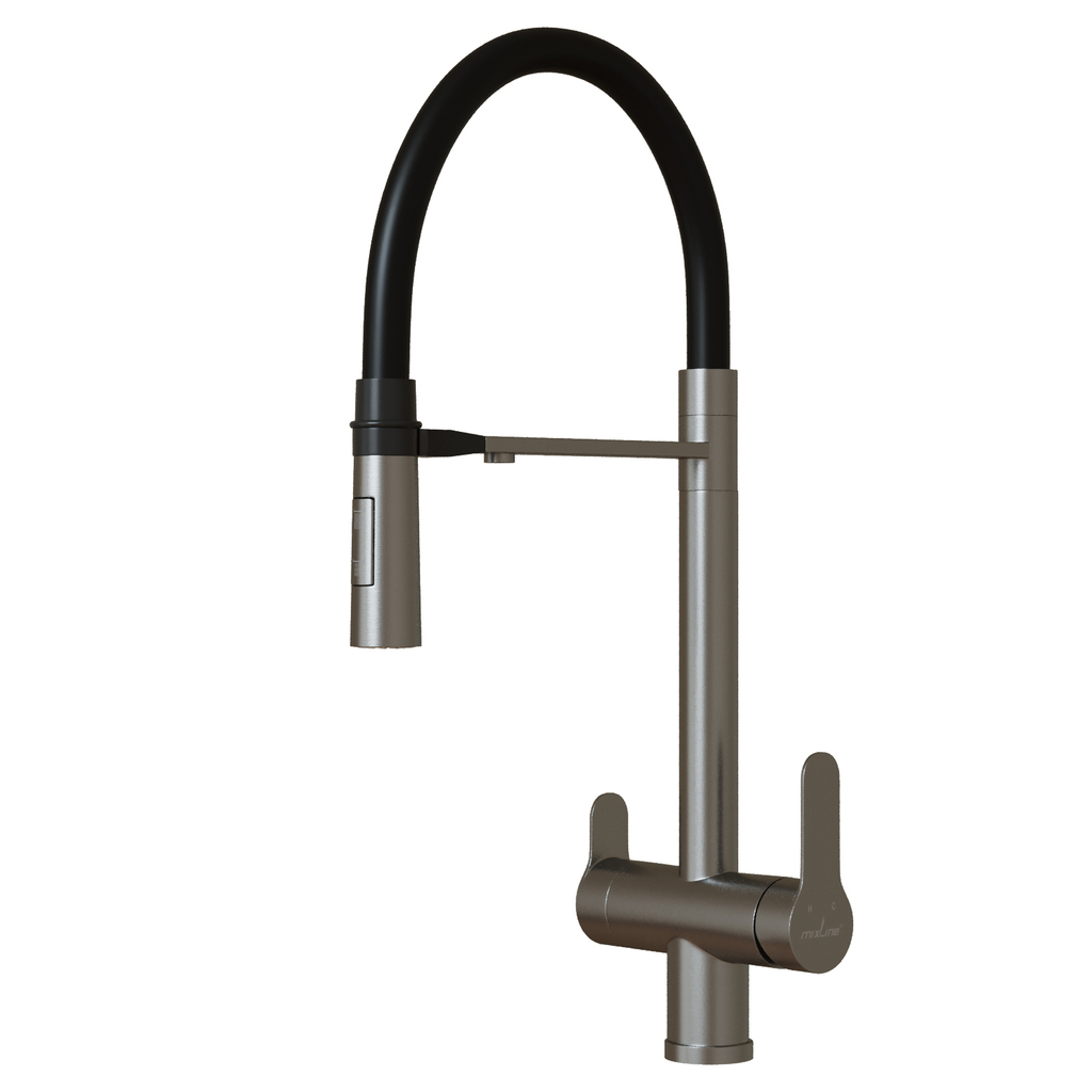 Смеситель для кухни 35k MIXLINE МЛНС-0401/MLSS-0401 ЧЕРНЫЙ гиб.из.магнит,под.к фильтру,п/гайку САТИН
