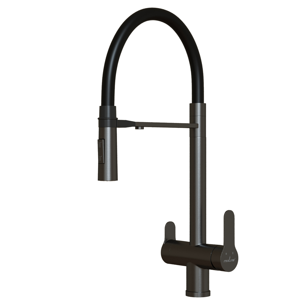 Смеситель для кухни 35k MIXLINE МЛНС-0401Г(MLSS-0401BL)черн.гиб.излив магнит,под.к фил,ЧЕРНЫЙ ГРАФИТ