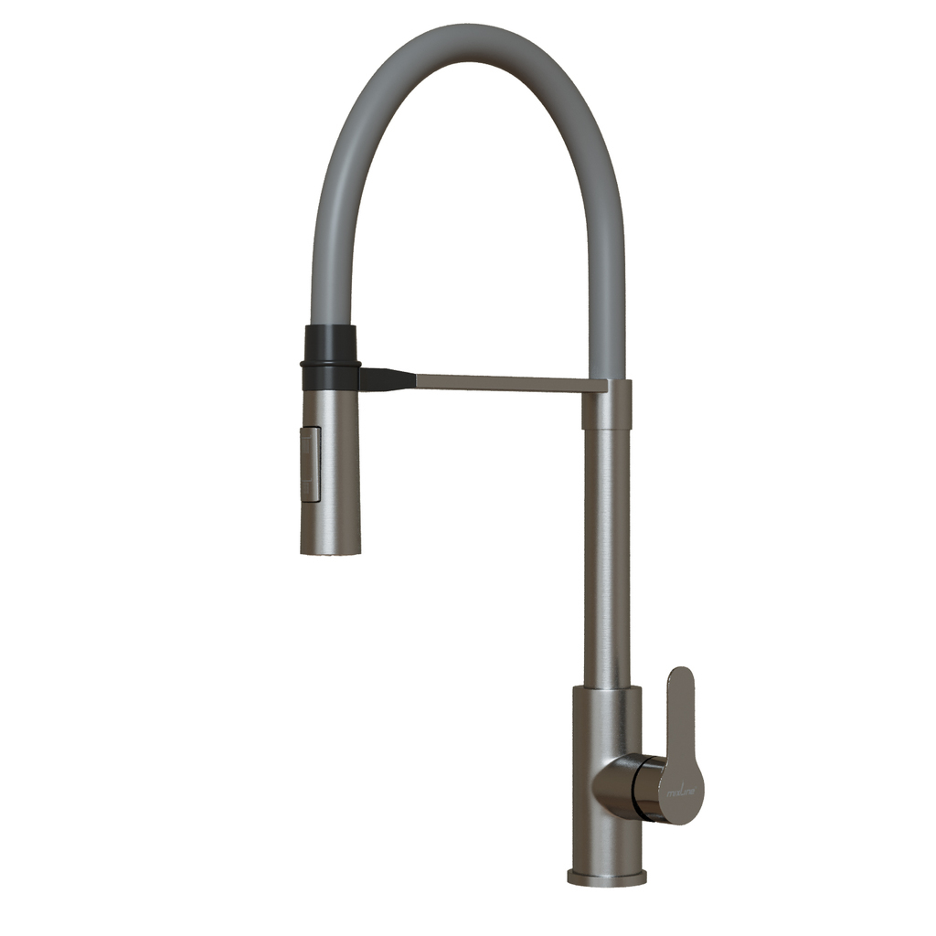 Смеситель для кухни 35k MIXLINE МЛНС-0402 (MLSS-0402) серый гибкий излив магнит, п/гайку САТИН