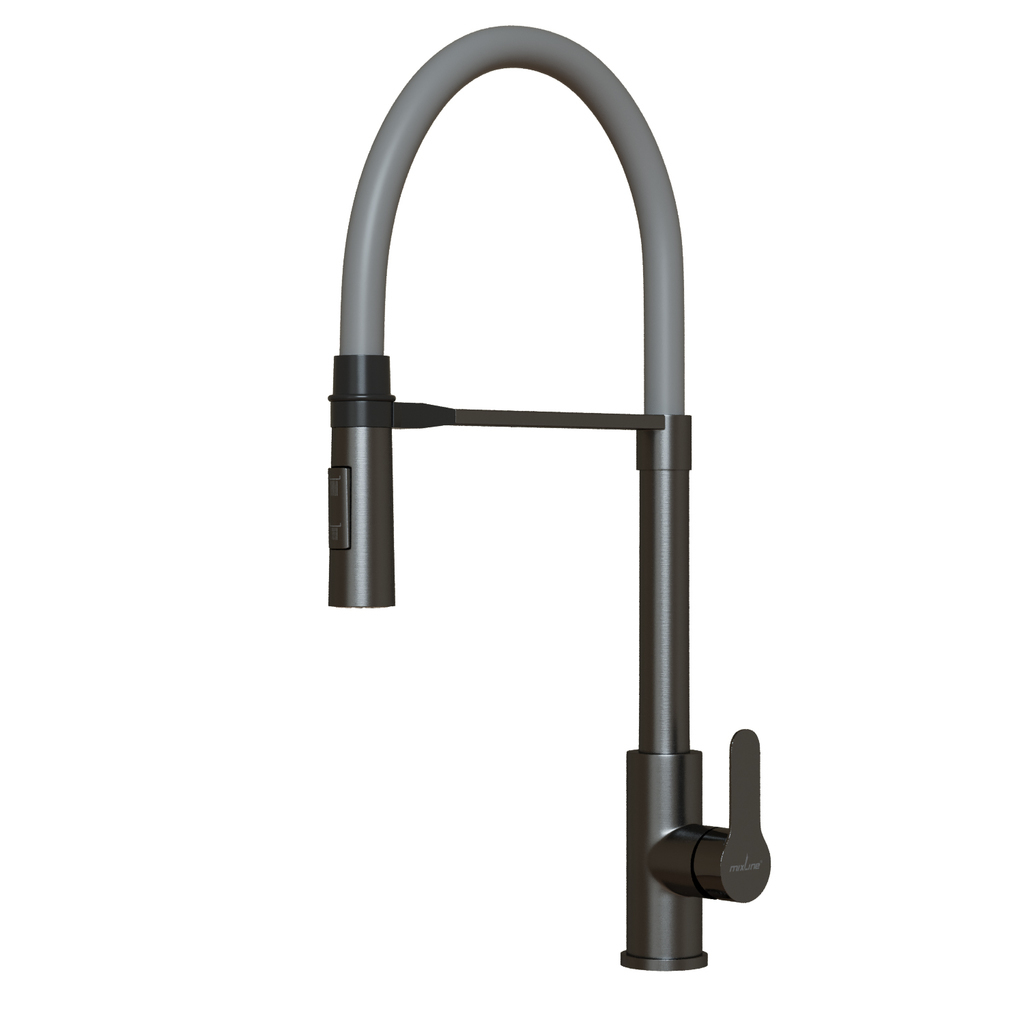 Смеситель для кухни 35k MIXLINE МЛНС-0402Г/MLSS-0402BL сер.гиб. излив магнит,п/гайку ЧЕРНЫЙ ГРАФИТ