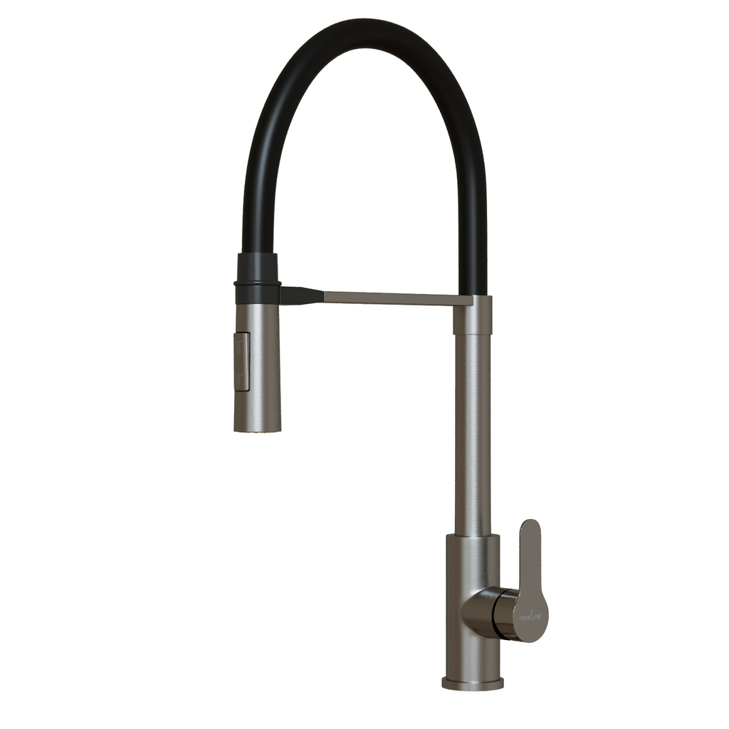 Смеситель для кухни 35k MIXLINE МЛНС-0402 (MLSS-0402) черный гибкий излив магнит, п/гайку САТИН