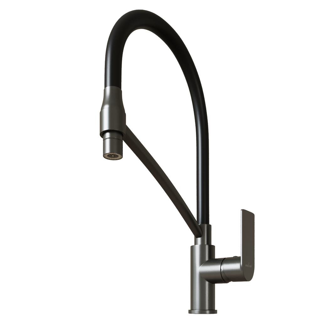 Смеситель для кухни 35k MIXLINE МЛ33-108Г(ML33-108GR)"Сити " гибкий излив с фикс.бок.ручка  ГРАФИТ