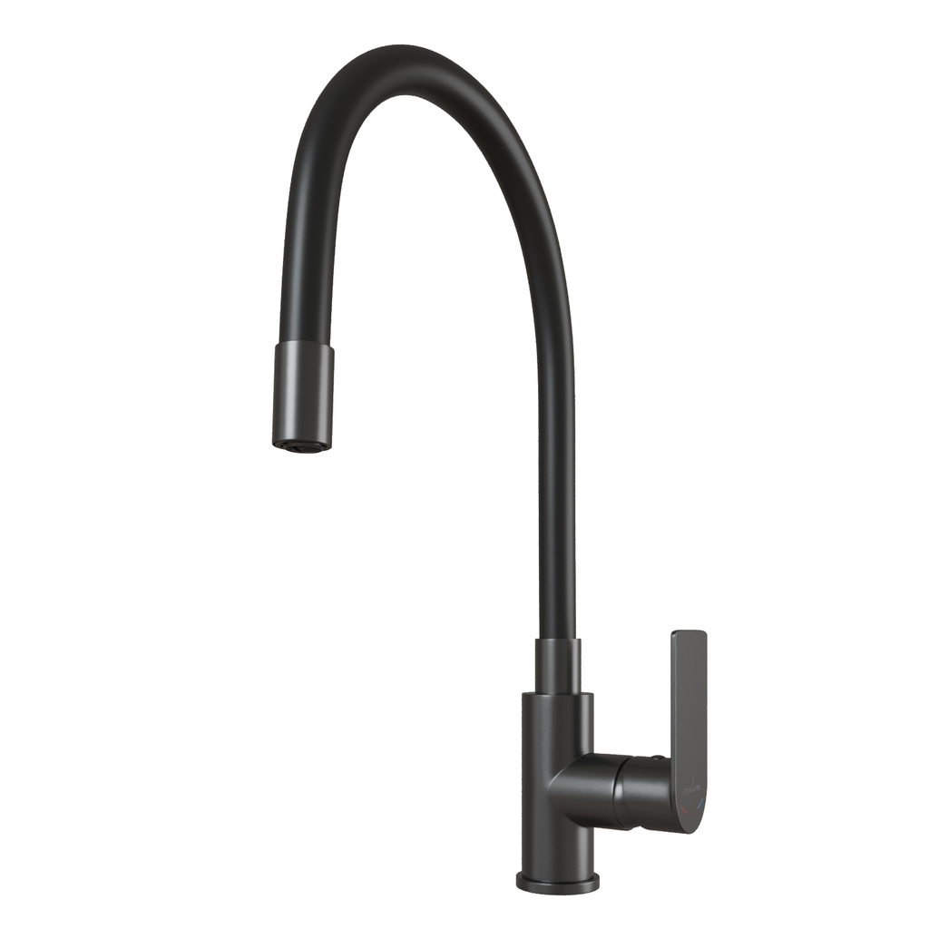 Смеситель для кухни 35к MIXLINE МЛ33-098Г(ML33-098GR) "Сити" гибкий излив боковая ручка б/отв ГРАФИТ