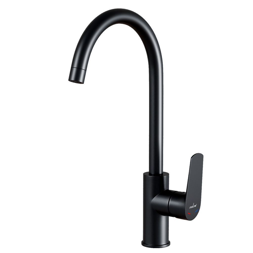 Смеситель для кухни 35k MIXLINE МЛ14-032(ML14-032BL)выс.излив б/отв бок.п/гайку ЧЕРНЫЙ(без подводки)