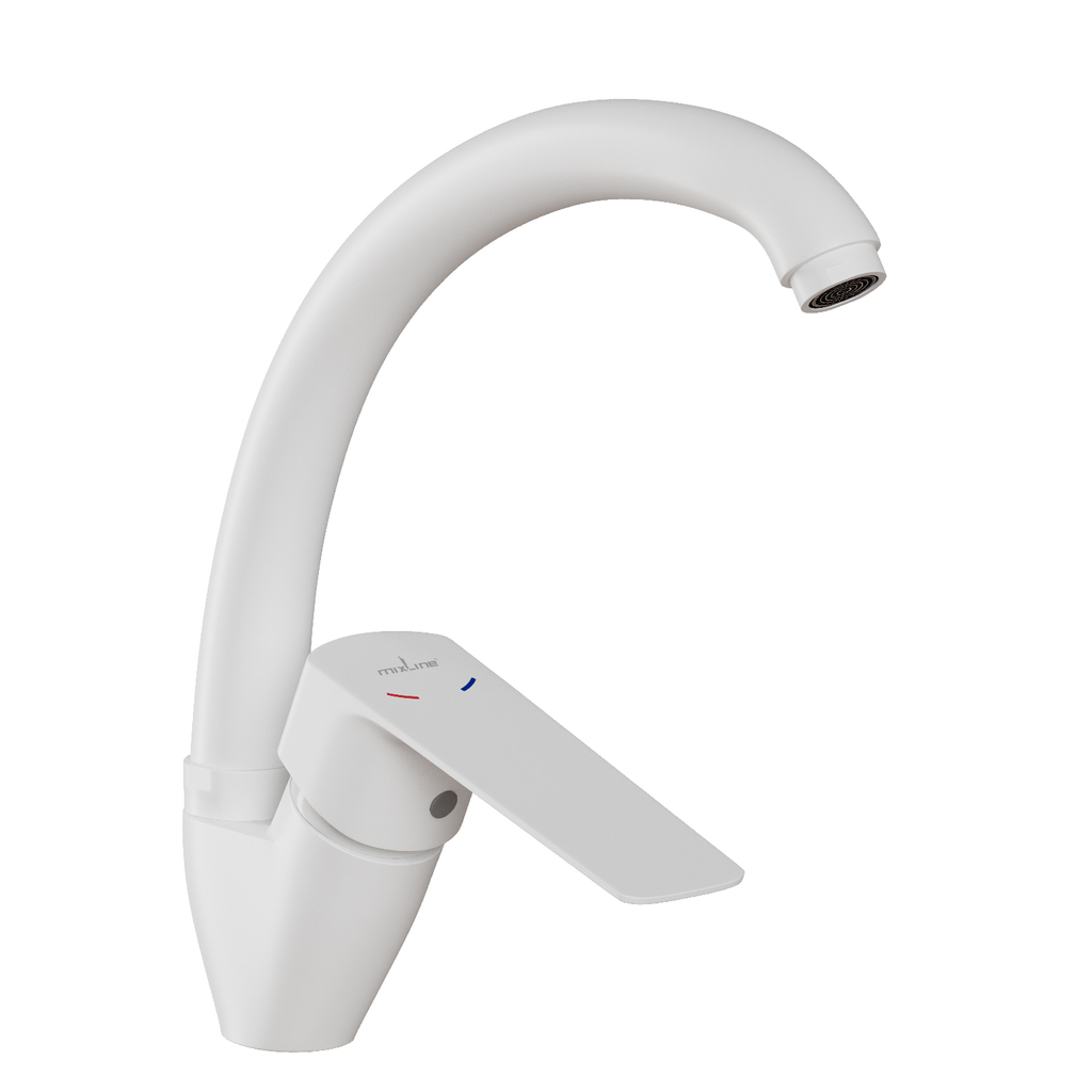 Смеситель для кухни 35k MIXLINE МЛ15-032(ML15-032W) выс.излив б/отв бок п/гайку (без подводки)БЕЛЫЙ