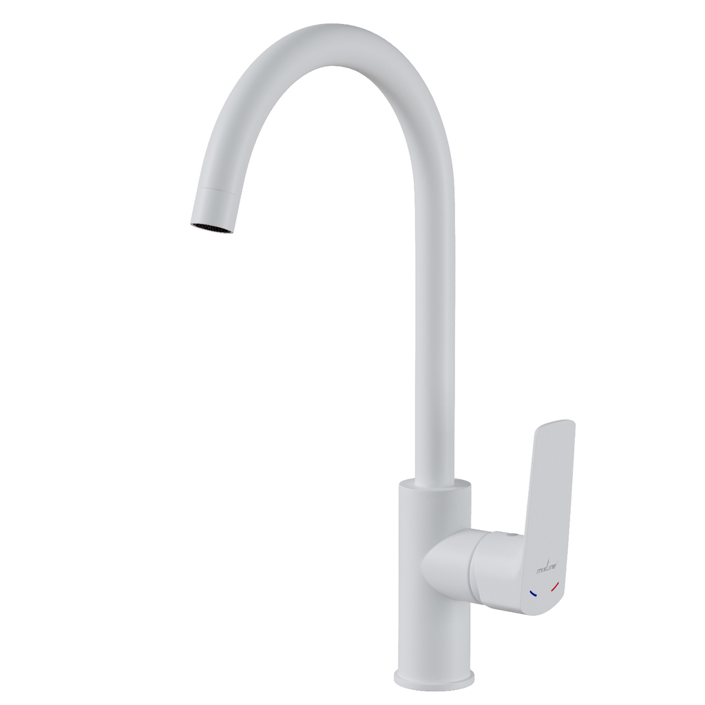 Смеситель для кухни 35k MIXLINE МЛ15-031(ML15-031W) выс.излив б/отв бок п/гайку (без подводки)БЕЛЫЙ