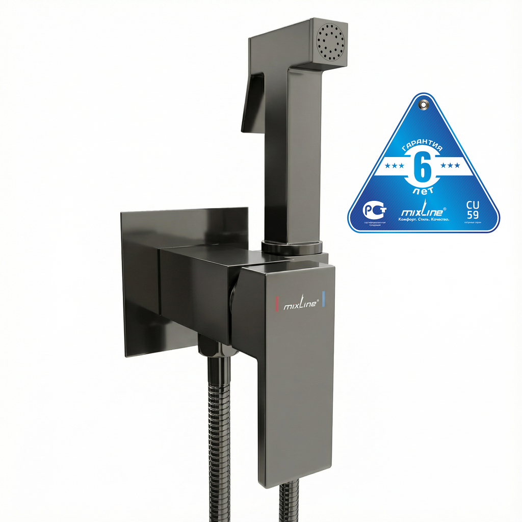 Смеситель с гигиенической лейкой 25k MIXLINE МЛ31-082Г(ML31-082GR) "Рей" встраиваемый ГРАФИТ
