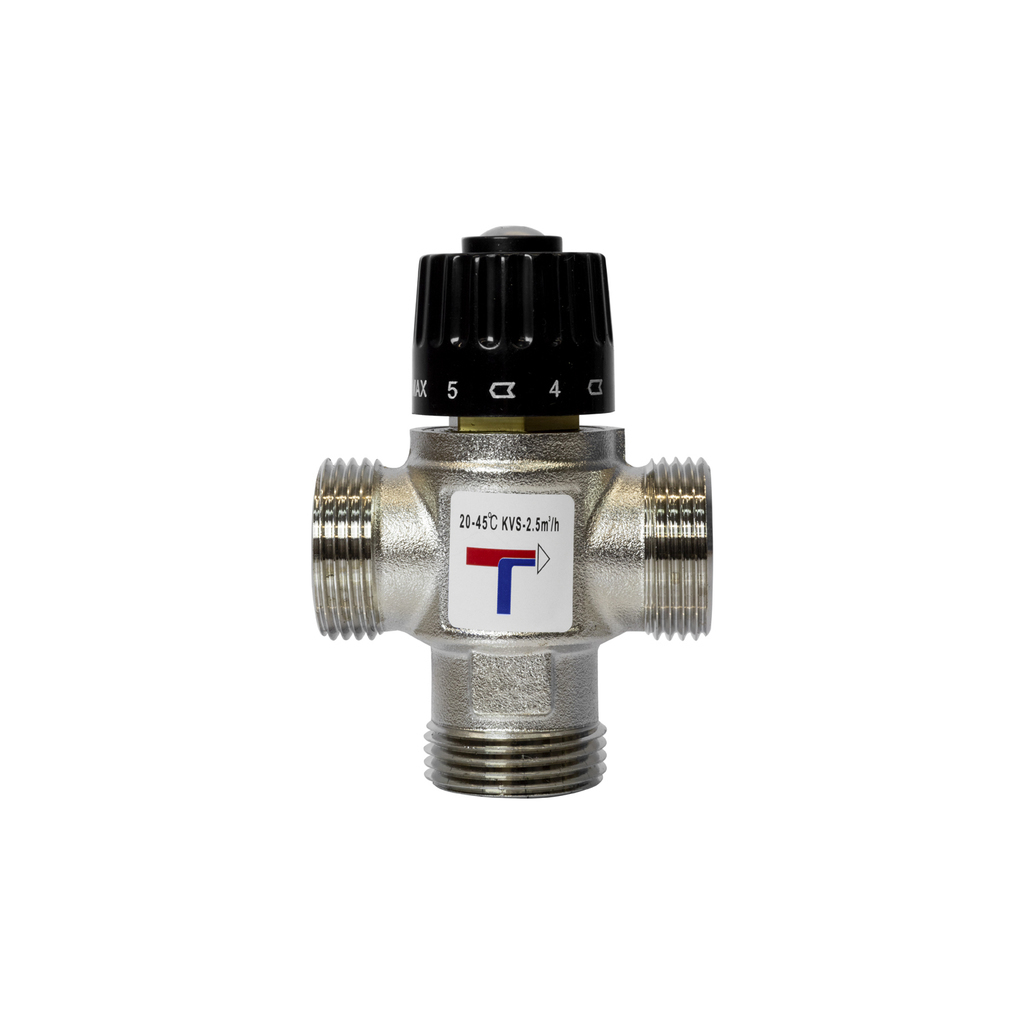 Клапан термосмесительный 3/4'' нар/нар/нар боковое смешение 20-45 град VRT