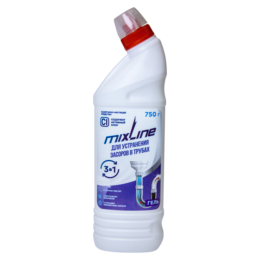 Чистящее средство Mixline для устранения засоров в трубах 750г ГЕЛЬ