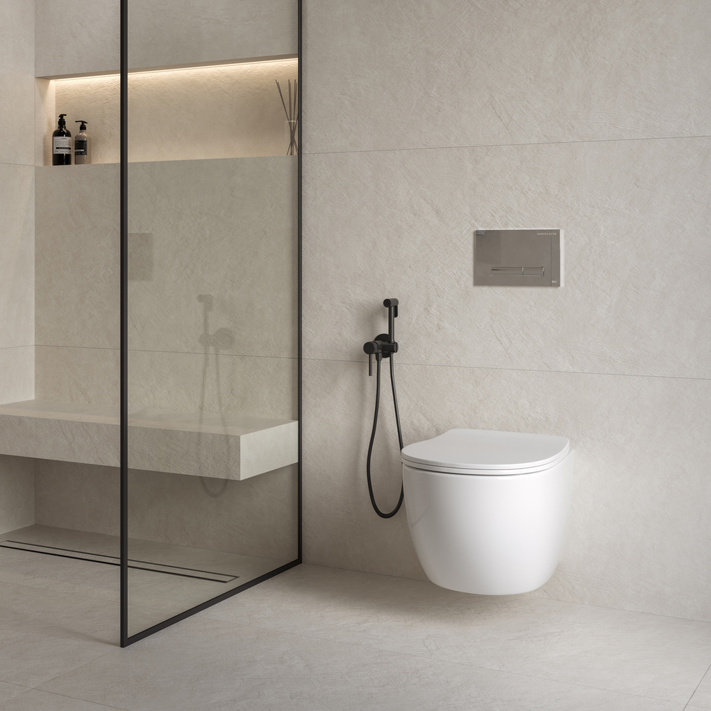 Комплект Sanita Luxe "Система инсталляции OLI + подвесной унитаз Гелакси + прямоуг. кнопка ХРОМ"