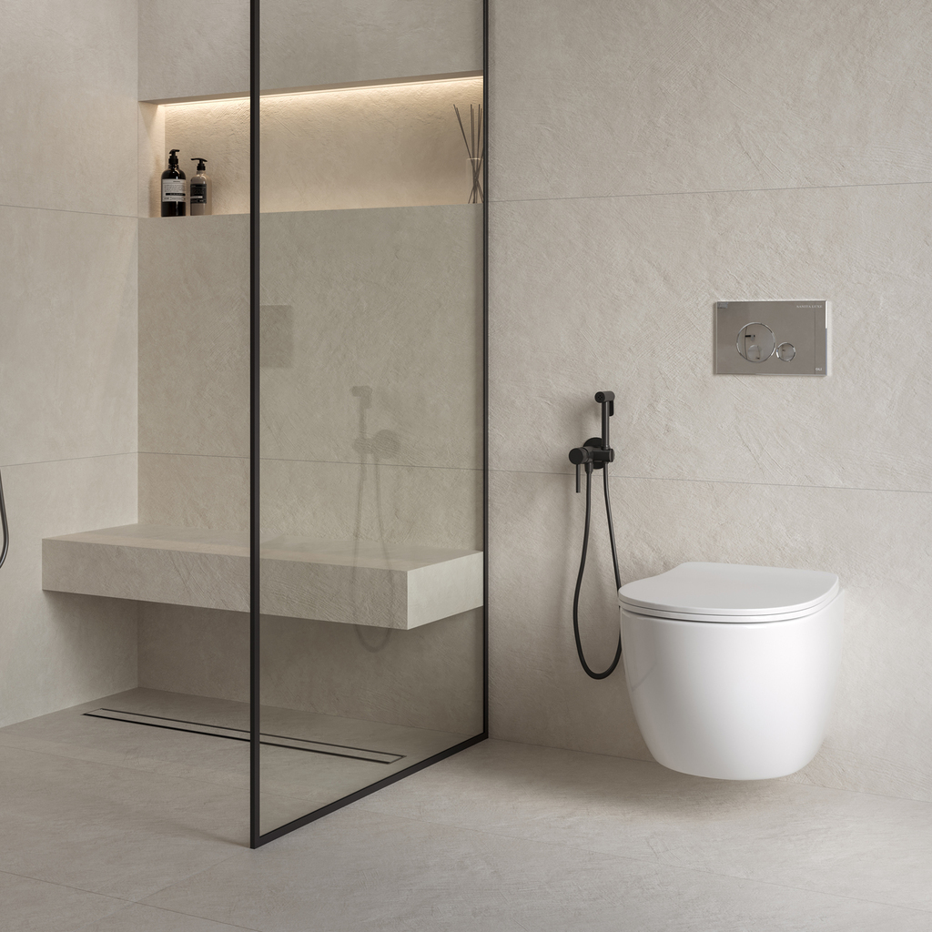 Комплект Sanita Luxe "Система инсталляции OLI + подвесной унитаз Гелакси + круглая кнопка ХРОМ"