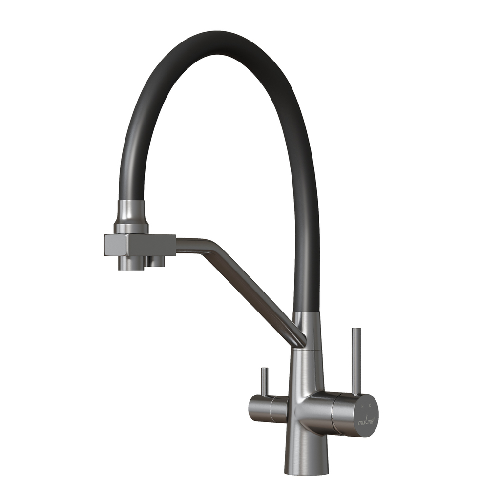 Смеситель для кухни 35k MIXLINE МЛНС-0404 (MLSS-0404) черный гиб.излив,подкл.к фильтру,п/гайку САТИН