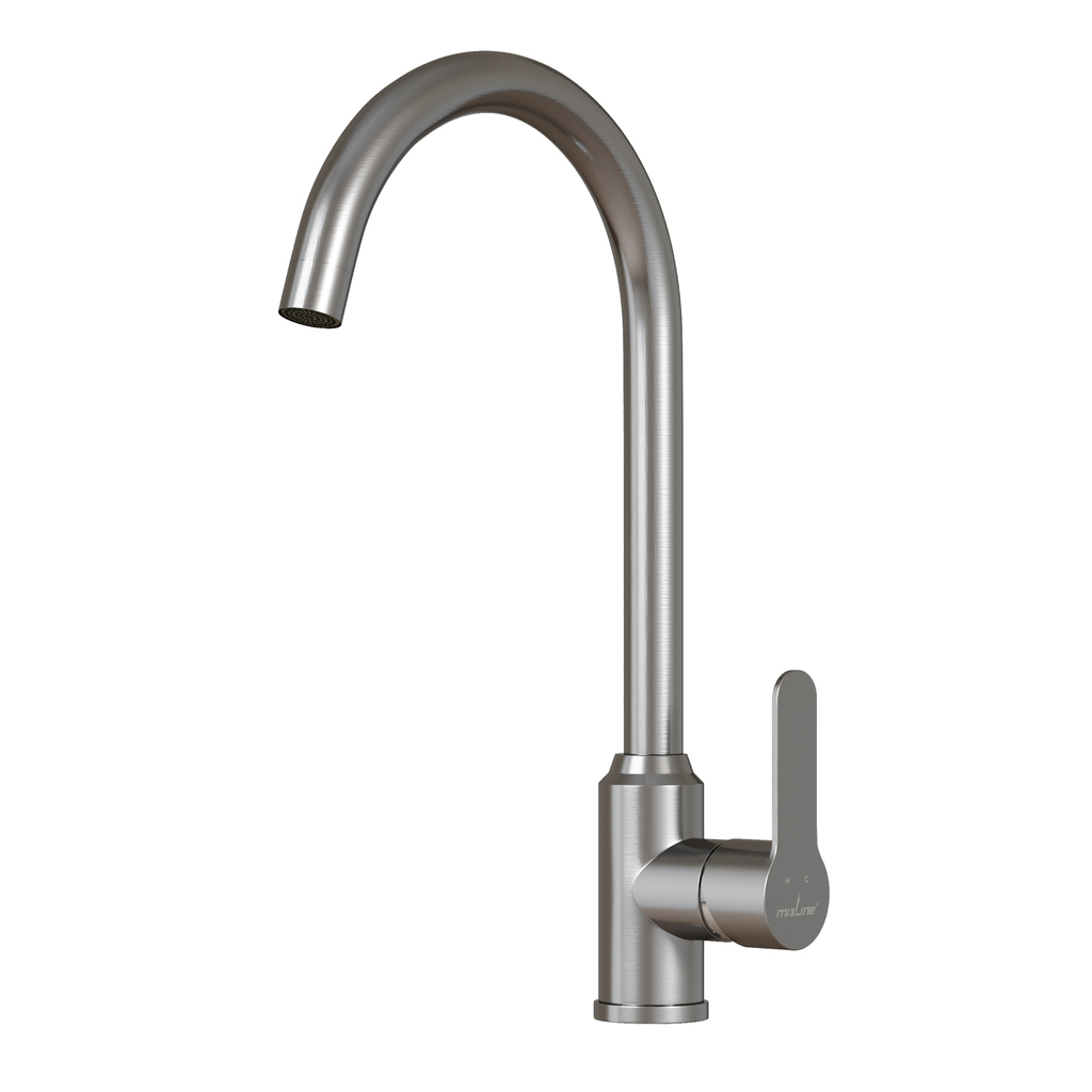 Смеситель для кухни 35k MIXLINE МЛНС-0405 (MLSS-0405) трубчатый излив, п/гайку САТИН