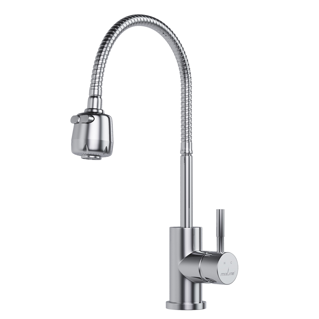 Смеситель для кухни 35k MIXLINE МЛНС-0302Х гибкий металлический излив, п/гайку ХРОМ